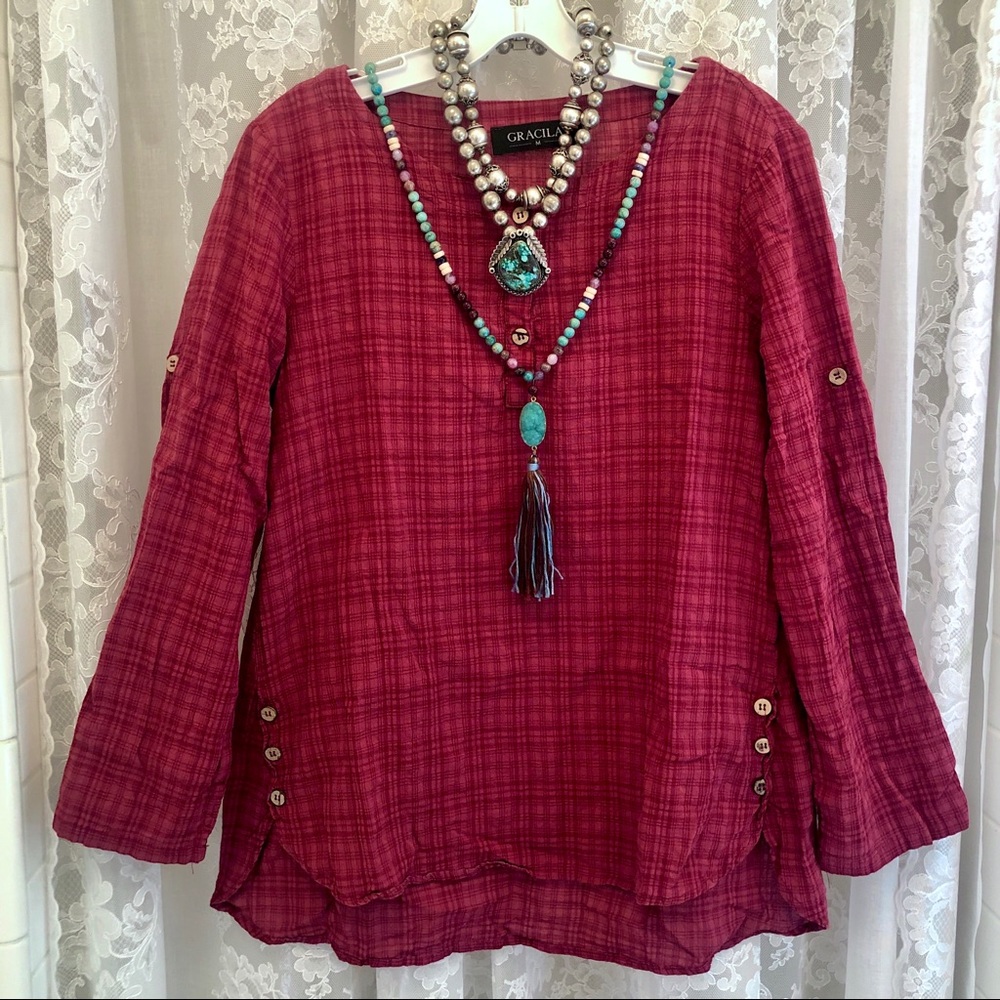 GRACILA * Red Plaid Tunic Top